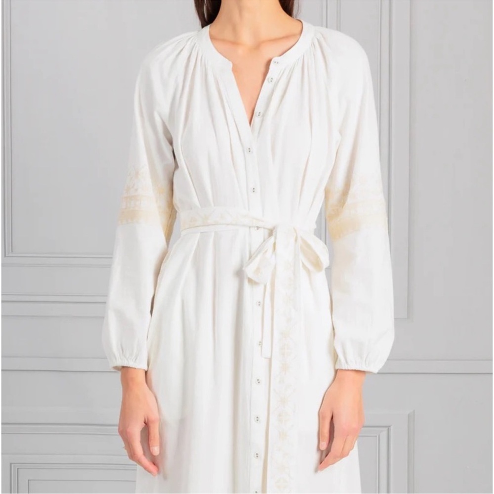 NWT $298 Sz S Xirena White Beige Embroidered Lilou Belted Midi Dress